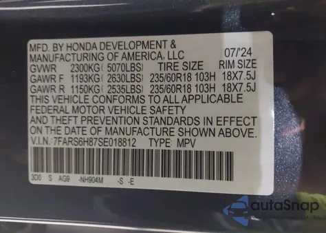 2025 Honda Cr-V Hybrid Sport-L from USA, damaged, VIN 7FARS6H87SE018812